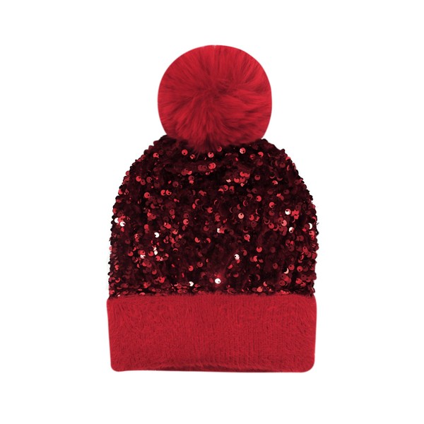 Caviotess Women Sparkly Sequins Knitted Beanie Hat Warm Winter Skull
