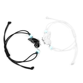 ATLVXJL 2 Piece Set Luminous Couple Bracelet Butterfly Love Hand Knit Bracelet woven rope wristband, retro and cute style of music festival (butterfly woven rope