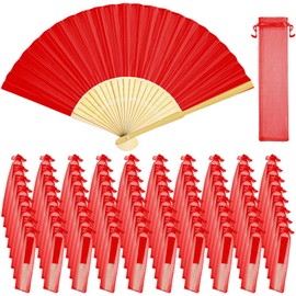 Tatuo 80 Pcs Hand Fans Bamboo Silk Folding Fans Handheld Fans Foldable Fans Makeup Fans Chinese Decorative Folding Fans Cosplay Decorations Men Women Party Festival Performance(Red)