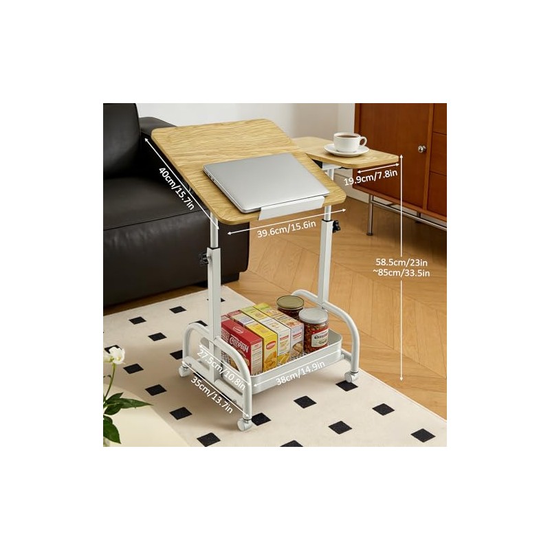 Overbed Table with Wheels,Height Adjustable Side Table