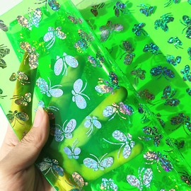 HYANG Transparent Butterfly Print PVC Leather Vinyl Sheets, PVC Leather Fabric Sheets, 1 Roll 12 Inches x 47 Inches (30 cm x 120 cm) Perfect for Handmade Bows, Handbag, Sewing, Crafts (Cyan)