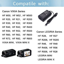 Camulti CA-110 Power Adapter Supply kit for Camera,Replacement of Canon CA-110 CA110 CA-110E, Compatible with Canon VIXIA HF M50 M52 M500 R20 R200 R400 LEGRIA HF R205 R206 R26 R200 R506 Camcorders etc