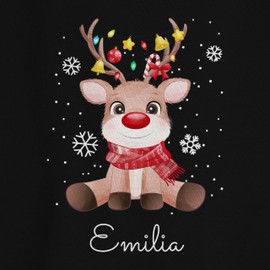 Geschenk mit Namen personalisiert by Shirtracer - Sweater Pullover Sweatshirt for Men and Women - Christmas - Cute Reindeer with Name of Your Choice, 2 Black