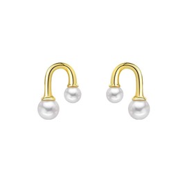 SLUYNZ Sterling Silver U Pearl Stud Earrings for Women Cute Pearl Stud Earrings, Sterling Silver