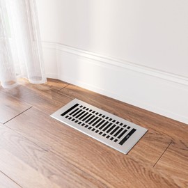Naiture Louvered Floor Register, Contemporary Style Stainless Steel with Damper or Lever, Duct Size 6" X 12" (Overall Size 6-7/8" X 13-5/8"), Brushed Nickel Finish