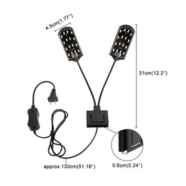 WEAVERBIRD Double Head Aquarium Fish Tank Light 15W 32 LED Aquarium Planted Clip Lamp 1600LM White LED Lighting for 8-15 Inch Fish Tank