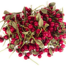katz Artificial Berries 50 Branches with 100 Cherries with Leaf Red Berries Stems, Christmas Artificial Red Berry Picks for Christmas Tree Decorations, Crafts,Holiday and Home Decor,7.87 Inches