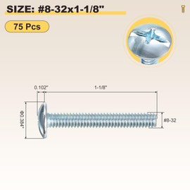 METALLIXITY Machine Screws Phillips Combo Head(#8-32x1-1/8) 75Pcs, Carbon Steel Round Head Cross Drive Furniture Bolts - for Woodworking & Furniture Assembly, Blue White