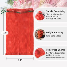 deebree Extra Large Mesh Produce Bags 60 lbs Reusable Onion Sacks Vegetable Storage Bags Washable Net Bag 21” x 32” for Onion Potato Firewood Crawfish, Pack of 10