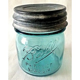 BALL 1/2 HALF PINT BLUE MASON Jar ~ Antique Zinc Lid "Collector's Edition"