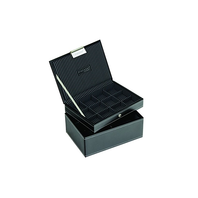 Stackers - Men's Black Mini Lidded Cufflink with Stripe Lining