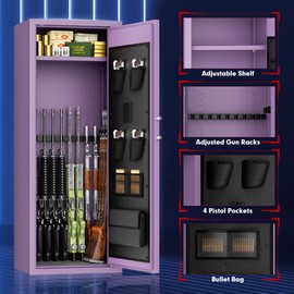 10 to 15-Gun Safe for Home Use: Large Gun Cabinet with Keyboard Lock for Rifles, Pistols & Shotguns | Quick Access | 4 Adjustable Racks | Pockets