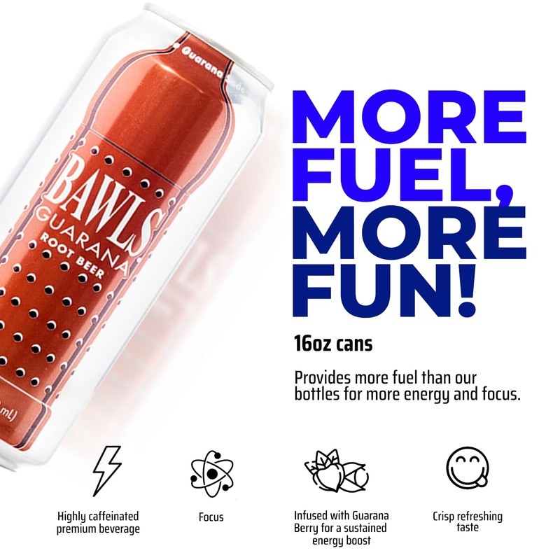 BAWLS Guarana Root Beer - Guarana Fueled Soda for Energy,