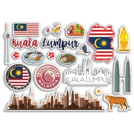 A5 Sticker Sheet Kuala Lumpur Landmarks Vinyl Stickers - Malaysia Airport Stamps Skyline Flag Travel Holiday Scrapbooking City Luggage #79119