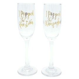 TMD Retail I Popped The Question I Popped The Champagne - Champagne Flutes - Set of 2-6 oz - Wedding Gift Bridal Shower Gift For Him and Her