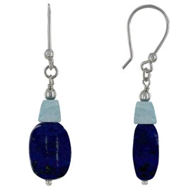 LES POULETTES BIJOUX - Sterling Silver Lapis Lazuli Pebble and Larimar Nugget Earrings, Sterling Silver, Lapis Lazuli