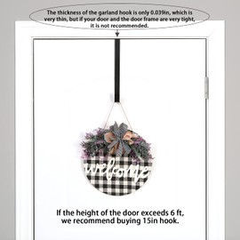 Sattiyrch 12" Wreath Hanger for Front Door,Steel Over The Door Hanger Hook,Wreath Door Hanger (Black,1)