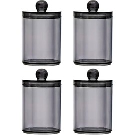 Onperpoe Pack of 4 Cotton Buds Container Black Acrylic Cotton Pad Dispenser Transparent Qtip Holder Dispenser Cotton Pads Storage Box with Lid for Bathroom Cotton Balls Hairpins Office Living Room