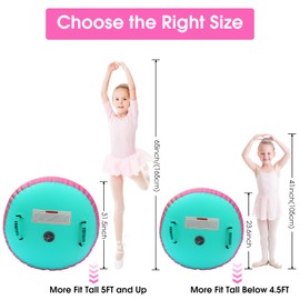 Gymnastics Tumbling Equipment Inflatable Air Roller Balance Cylinder with Pump, 0.6mm High-Density PVC, Air Barrel Trainer for Back Handspring, Cheerleading, Yoga & Gym Multiple Sizes 2.6FT–4FT Length
