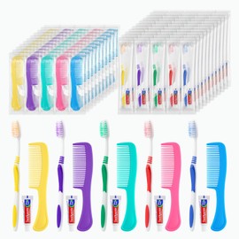 Disposable Toothbrushes with Toothpaste and Comb in Bulk, Individually Wrapped Soft Bristle Travel Size Basic Hygiene Kits, for Travel Hotel Camping Charity Homeless Shelter Donation in 5 colors (200)