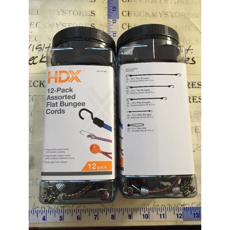 HDX Lot of 2 HDX 12 Packs Flat Bungee Cords