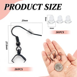 TOAOB 100pcs Black Hypoallergenic Earring Hooks Stainless Steel Fish Hooks Ear Wires with Pendant Clasps and Clear Silicone Earring Backs for DIY Jewelry Making
