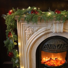 6.3FT Christmas 108 Branch Tips Cedar Garland with LED Lights String, Anna's Whimsy Seasonal Artificial Pine Cypress Greenery Garland, Christmas Decorations Holiday Indoor Outdoor Christmas Decor