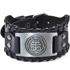 EENSYWEENSY Satan Leviathan Cross Bracelet, Alchemical Sulfur Symbol Leather Cuff Wristband for Religions Satanist