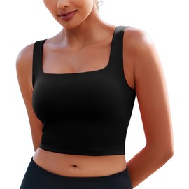 PINSPARK Women's Sports Bra Without Underwire Removable Padded Sports Bustier Breathable U-Back Yoga Bra Crop Tops Running Jogging Fitness Sports Bra Top, black