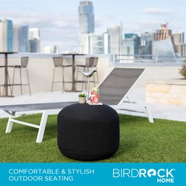 BIRDROCK HOME BIRDROCK HOME Outdoor Pouf Ottoman | Hand Woven Waterproof Foot Stool with Bead Bag Filling | Boho Foot Rest for Patio, Living Room, Porch & Outdoor Seating | Lightweight, Soft Stuffed Chair | Black