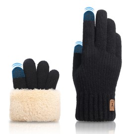 Irunfast Winter Thermal Gloves, Soft Knitted Padded Thermal Gloves Warm Hiking Gloves with Fleece Lining Touch Screen Gloves for Men Women Cycling Driving Work