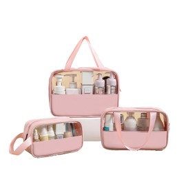 COREXPOWER 3 Piece Makeup Pouch Set, Makeup Pouch, Travel Storage Bag, Toiletry Bag, Women's, Zipper Bag Set, L, M, S, Makeup Pouch, Macaron Color, Travel Accessories, Makeup Pouch, Cute, Cosmetic