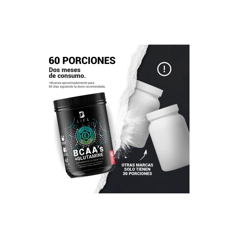 B Life BCAAs con Glutamina en Polvo 60 Porciones Sabor