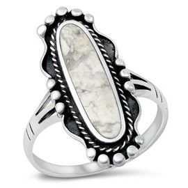 White Buffalo Simulated Turquoise Cocktail Ring New .925 Sterling Silver Band Size 8