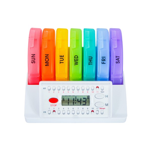 e-Pill 4 Times a Day x 7 Day Weekly Pill Organizer, Vitamin and Medicine Pill Box Reminder - with Timer