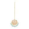 Aheli Faux Kundan Pearl Sky Blue Maang Tikka nupcial indio