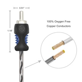 RECOIL RCI220 100% Oxygen Free Copper 20ft 2-Channel RCA Audio Cable, Twisted Pair with Noise Reduction
