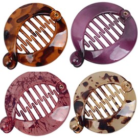 4 PCS Small Banana Hair Clip Hair Comb Round Ponytail Holder Hair Claw Fashion Interlocking Banana Combs Flat Shark Hair Clincher (Style1, One size)