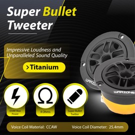Warzone WZ30TW 2.94-Inch Super Tweeter Speaker, 4 Ohm, 650W Max Power, 103dB Sensitivity, Titanium Diaphragm, CCAW Voice Coil for Pro Car Audio