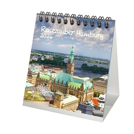 Reisezauber Hamburg Tischkalender 10cm x 10cm für 2026 Hafen Reeperbahn Deutschland - Set-Inhalt: 1x Kalender, 1x Weihnachtsanhänger (insgesamt 2 Teile)