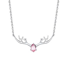 Silvora 925 Sterling Silver Deer Antler Necklace, Antler Deer Jewelry Antler Pendant Choker Birthstone Necklace Christmas Jewelry for Women