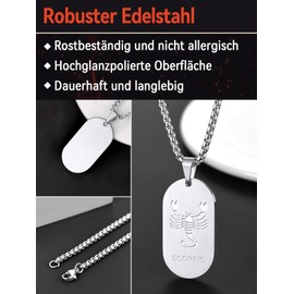 FaithHeart 12 Zodiac Sign Series Necklace Dog Tag / Coin Pendant Stainless Steel Dog Tag with Photo/Text Engraving Men Women Real Jewellery Necklace with Pendant Zodiac Sign Necklace