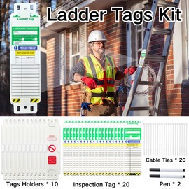 SUQ Ladder Tags Kit, 10 Holders and 20 Ladder Inspection Tag, Complete with 20 Cable Ties and 2 Erasable Marker Pen, Scaffold Inspection Record Tags, Fits All Scaffold Types