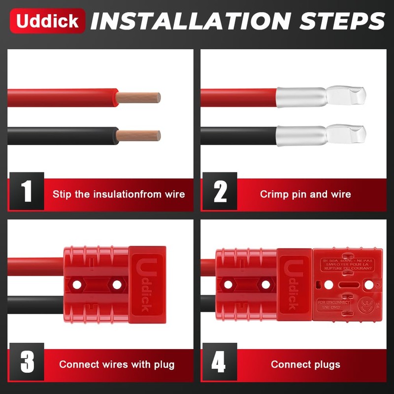 Uddick 4PCS 50A 6-10 Gauge Battery Cable Quick Connect/Disconnect Connector