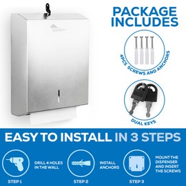 SoNeat Paper Towel Dispenser, Holds 500 Sheets of Multifold, C-Fold, Trifold Paper Towels, Wall Mount Stainless Steel Paper Towel Holder for Home, Kitchen and Commercial Restrooms, 2 Packs