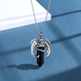 XIANNVXI Dragon Necklace for Men,Men's Necklaces Black Obsidian Crystal Necklaces,Pendant Necklace Men,Mens Jewellery,Dragon Gifts for Daddy,Presents for Dad