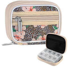 Pill Case Weekly Travel Pill Organizer for Purse with Removable 7 Day Pill Box Premium Neoprene Pill Container for Travel Purse Accessory, Vitamin, Supplement, Small Pieces Arrangement-Leopard