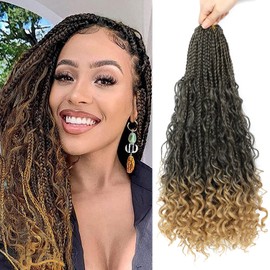Boho Goddess Braids Crochet Hair for Black Women 18 Inch 8 Packs Bohemian Crochet Braids Hair Extensions with Curly Ends Boho Box Braids Crochet (T/27, 18 Inch (Pack of 8))