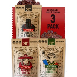 Righteous Felon Biltong Beef Jerky Variety Pack | South African Biltong Snack Packs for Adults | High Protein, Keto-Friendly, Low Sugar | Made with Premium Meats | Beef Jerky Gifts for Men | 3 Pack