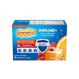 Emergen-C Immune+ 1000 mg Vitamin C + Vitamin D & Zinc, (Super Orange 60 Ct/Raspberry 30Ct) 90 Packets
